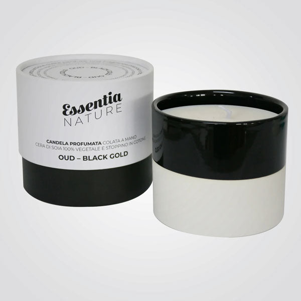 Candela in Ceramica NERA/BIANCA profumo Oud - Black Gold